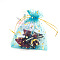 Hot Stamping Rectangle Organza Drawstring Gift Bags, Storage Bags with Moon and Star Print, Medium Turquoise, 9x7cm