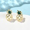 Brass Brass Micro Pave Cubic Zirconia Stud Earrings, with Enamel, Long-Lasting Plated, Cadmium Free & Lead Free, Real 18K Gold Plated, Pineapple, 12x7mm