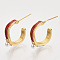 Brass Micro Pave Cubic Zirconia Stud Earrings, with Enamel, ABS Plastic Imitation Pearl, Nickel Free, Real 18K Gold Plated, Red, 17x3.5x18mm, Pin: 0.7mm