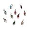 304 Stainless Steel Pendants, with Cubic Zirconia and Jump Rings, Single Stone Charms, Teardrop, Stainless Steel Color, Mixed Color, 9.5x5x2.5mm, Hole: 3.5mm