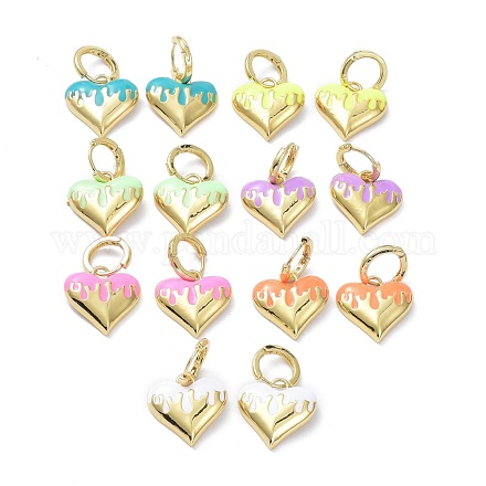 Серьги-кольца Heart Real 18k позолоченной латуни с эмалью EJEW-P192-01G-1