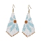 Glass Seed Beaded Dangle Earrings, with 304 Stainless Steel Earring Hooks, Rhombus with Flower Pattern, Light Sky Blue, 69x29mm