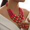 Alloy with Acrylic Barrel Beaded Multilayer Necklaces & Dangle Earrings Sets, Cerise, 470mm