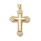 Brass Micro Pave Cubic Zirconia Pendants, Cadmium Free & Lead Free, with Shell, Cross Charms, with Jump Ring, Real 16K Gold Plated, 35.5x24.5x2.5mm, Hole: 4mm