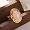 Oval Natural Rose Quartz Finger Rings, 304 Stainless Steel Cuff Rings for Women, Golden, oval: 22x17.5mm, Adjustable