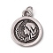 Brass Pendants, with Jump Rings, Long-Lasting Plated, Flat Round with 12 Constellation/Zodiac Sign, Antique Silver, Virgo, 18.5x15x2mm, Jump Ring: 5x0.7mm, Inner Diameter: 3.6mm