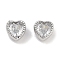 Brass with Single Clear Cubic Zirconia Beads, Cadmium Free & Nickel Free & Lead Free, Heart, Platinum, 6x6x4mm, Hole: 1mm
