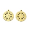 304 Stainless Steel Pendants, Flat Round with Star, with Rhinestone, Ion Plating(IP), Real 18K Gold Plated, 18x16x2mm, Hole: 1.5mm