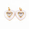 Brass Enamel Pendants, with Clear Cubic Zirconia and Jump Ring, Nickel Free, Real 16K Gold Plated, Heart, White, 17.5x15.5x4.5mm, Hole: 3.5mm