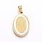 304 Stainless Steel Pendants, with Shell, Oval with Virgin Mary, White, Golden, 27x17x2mm, Hole: 7x4mm