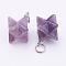 Natural Amethyst Pendants, with 201 Stainless Steel Split Rings, Stainless Steel Color, Merkaba Star, 23~24x17~17.5x20mm, Hole: 6mm