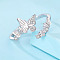 925 Sterling Silver Micro Pave Cubic Zirconia Cuff Rings, Butterfly, Adjustable, with S925 Stamp, Silver, US Size 8(18.1mm)