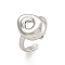 Brass Letter Open Cuff Rings for Women, Cadmium Free & Lead Free, Adjustable, Platinum, Letter O, 15~16.5x7~16.5mm