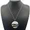 Alloy Pave Natural Abalone Shell White Shell Pendant Necklaces, Platinum, Flat Round