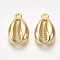 Brass Charms, Cowrie Shell Shape, Nickel Free, Real 18K Gold Plated, 12.5x7.5x3mm, Hole: 1mm