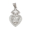 Brass Micro Pave Cubic Zirconia Pendants, Cadmium Free & Lead Free, Religion, Heart, Platinum, 24.5x15x3.5mm, Hole: 4.5x3.5mm