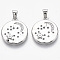 Brass Micro Pave Cubic Zirconia Pendants, Nickel Free, Flat Round, Clear, Real Platinum Plated, 18.5x16x2mm, Hole: 2x3mm