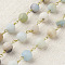 Handmade Natural Flower Amazonite Beads Chains for Necklaces Bracelets Making, Unwelded, with Spool, Brass Findings, Nickel Free, Raw(Unplated), Frosted, 6mm, Link: 13~14x6.5mm, about 16.4 Feet(5m)/roll