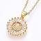 304 Stainless Steel Initial Pendant Necklaces, with Cubic Zirconia, Flat Round with Letter, Golden, Letter.U, 17.71 inch(45cm), Pendant: 22x16x3mm