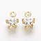 Brass Cubic Zirconia Charms, Nickel Free, Real 18K Gold Plated, Star, 10x7.5x5mm, Hole: 1.5mm