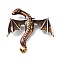 Dragon Alloy Brooch, Enamel Pins, Antique Silver, Saddle Brown, 62x58x11mm