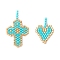 2Pcs 2 Styles Glass Seed Beaded Pendants, Heart & Cross, Cyan, 20~28.5x14~17.5x3.5mm, Hole: 2.5mm