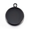 304 Stainless Steel Pendant Cabochon Settings, Flat Round, Black, Tray: 12mm, 14x2mm, Hole: 1.6mm