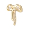 Brass Micro Pave Clear Cubic Zirconia Pendants, Cadmium Free & Nickel Free & Lead Free, Bowknot, Real 14K Gold Plated, 25.5x19x3mm, Hole: 1x2mm
