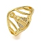 Virgin Mary Hollow Brass Micro Pave Cubic Zirconia Open Cuff Rings for Women, Cadmium Free & Lead Free, Real 18K Gold Plated, 15mm, Adjustable