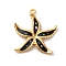 304 Stainless Steel Pave Natural Shell Pendants, Starfish Charms with Black Enamel, Real 18K Gold Plated, 27x4.5x2mm, Hole: 1.8mm