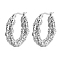Non-Tarnish 304 Stainless Steel Hoop Earrings, Textured Ring, Stainless Steel Color, 24x6mm