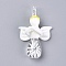 Handmade Lampwork Big Pendants, Pray Angel, White, 54x35x11mm, Hole: 6mm