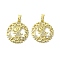 Rack Plating Brass Micro Pave Cubic Zirconia Pendants, Long-Lasting Plated, Real 18K Gold Plated, Lead Free & Cadmium Free, Round with Human, Clear, 24.5x22x3mm, Hole: 5x3mm