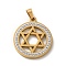 304 Stainless Steel with Rhinestone Pendants, Hexagram, Real 18K Gold Plated, 25x22x2mm, Hole: 6x3.4mm