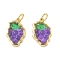 Brass Resin Pendants, Grape Charms, with Jump Ring, Lead Free & Cadmium Free, Long-Lasting Plated, Rack Plating, Real 18K Gold Plated, Purple, 16x11x5.5mm, Hole: 3.4mm