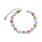 Alloy Link Bracelets, with Rose Red Round Austrian Crystals, Platinum, 6-1/4 inch(160mm)