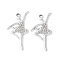 Alloy Crystal Rhinestone Pendants, Rack Plating, Cadmium Free & Nickel Free & Lead Free, Ballet, Platinum, 33x18.5x3.5mm, Hole: 2mm