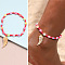 Alloy Wing Charm Glass Seed Beaded Stretch Anklets for Beach Party, Golden, Cerise, 9-1/8 inch(230mm)