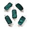Natural Dyed Quartz Crystal Links Connector Charms, with Brass Findings, Rectangle, Silver Color Plated, Green, 29.5~41x14.5~15.5x6.5~9.5mm, Hole: 2.5mm