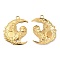 304 Stainless Steel Pendant Cabochon Settings, Moon with Owl, Real 18K Gold Plated, Tray: 2.5mm and 6mm, 32x27x3mm, Hole: 3mm
