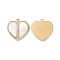 Natural White Shell Pendants, with Ion Plating(IP) 304 Stainless Steel Micro Pave Clear Cubic Zirconia Findings, Heart Charm, Real 18K Gold Plated, 16x15x2mm, Hole: 1.4mm