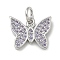 Rack Plating Brass Micro Pave Cubic Zirconia Pendants, Long-Lasting Plated, Lead Free & Cadmium Free, Butterfly Charms, with Jump Ring, Platinum, 10x12.5x1.5mm, Hole: 3mm
