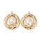 Brass Pave Natural Freshwater Pearl Pendants, Ring Charms, Real 18K Gold Plated, 17x15x6mm, Hole: 1.5mm