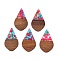 Transparent Resin and Walnut Wood Pendants, Teardrop Charms with Gold Foil, Deep Pink, 48.5x28x3.5mm, Hole: 2mm
