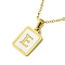Ion Plating(IP) Rectangle with Initial Letter 304 Stainless Steel Pendant Necklace, white Shell, Real 18K Gold Plated, Letter E, 16.06 inch(40.8cm)
