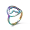 Ion Plating(IP) 201 Stainless Steel Hollow Out Africa Map Adjustable Ring for Women, Rainbow Color, US Size 6(16.5mm)