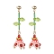 Dyed Natural Agate Dangle Stud Earrings, Glass Seed & Acrylic Flower of Life Long Drop Earrings, Red, 55x17mm