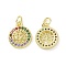 Brass Micro Pave Colorful Cubic Zirconia Pendants, Cadmium Free & Nickel Free & Lead Free, with Jump Ring, Flat Round with Tree Charms, Real 18K Gold Plated, 15x12x2mm, Hole: 3.2mm