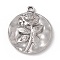 Non-Tarnish 304 Stainless Steel Pendants, Flat Round with Rose Pattern, Stainless Steel Color, 21x18x2mm, Hole: 1.6mm