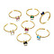 Brass Micro Pave Cubic Zirconia Cuff Rings, Open Solitaire Rings, Real 16K Gold Plated, Cadmium Free & Nickel Free & Lead Free, Mixed Color, US Size 7 1/2(17.7mm)
